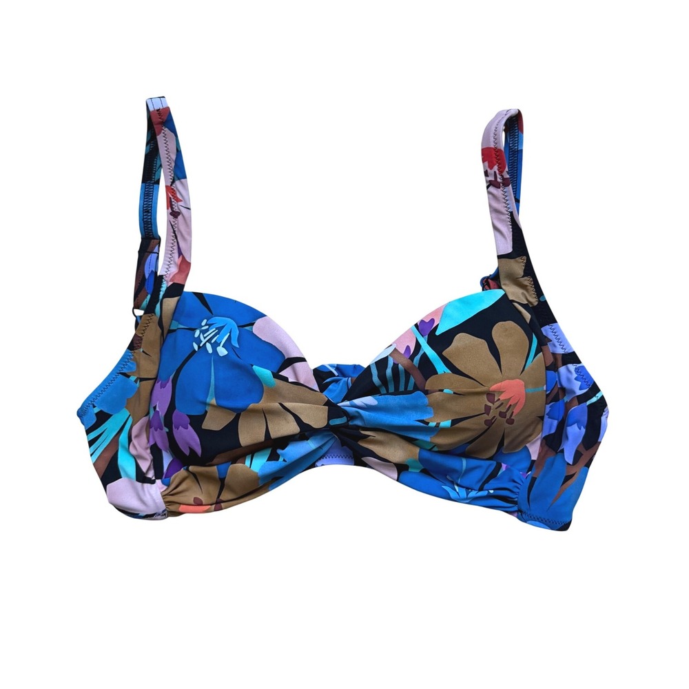 NEW Gottex Floral Twist Front Bikini Top Black Multi Recycled E25071B83 Size 8